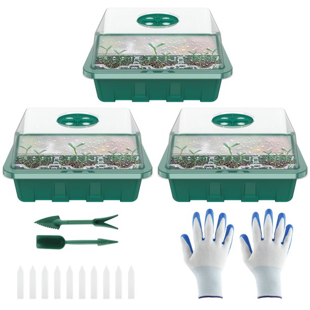 Muyoka 3 bandejas de inicio de plántulas de 12 celdas con tapa transparente, bandeja de plántulas reutilizable, kit de inicio de plantas, propagador de semillas de plástico y juego de germinación de p Muyoka Hogar