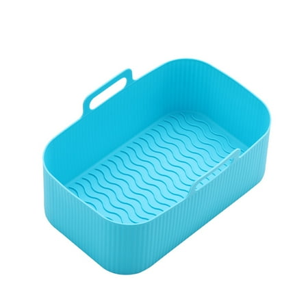 

Eloshman Liner Reusable Mat Heat Resistant Kitchen Tool Silicone Pot Air Fryer Easy Cleaning Non-Stick 3D Wave Groove Design Rectangular Blue 2Pcs