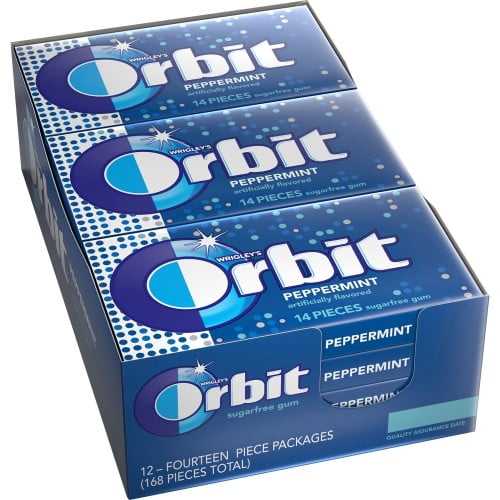 New Orbit Peppermint Sugarfree Gum - 12 packs,Each