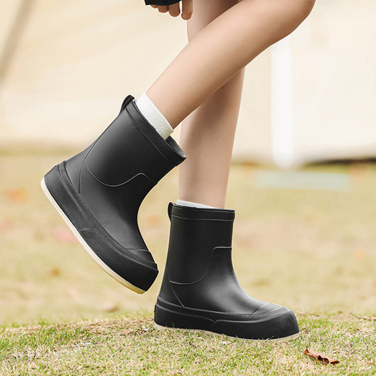 AUXDIQ Rain Shoes Women Mid-calf Boots Waterproof Rain Boots Outdoor Garden Shoes