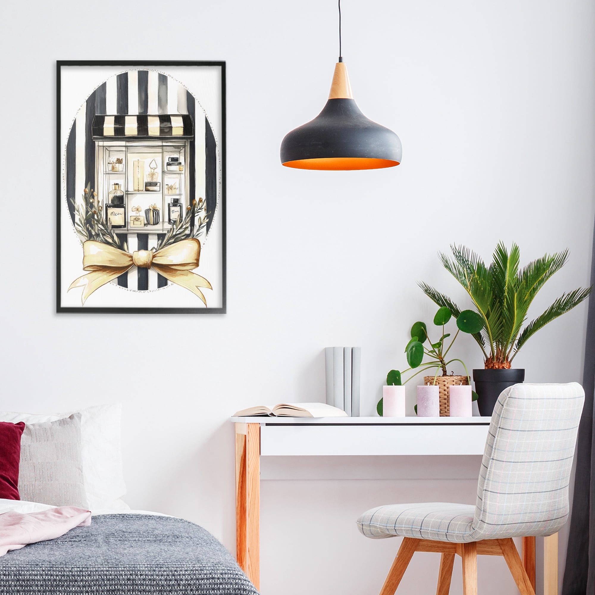 Stupell Industries Maison Perfume Window Display Black Framed Giclee Art, design by Petal Prints Design