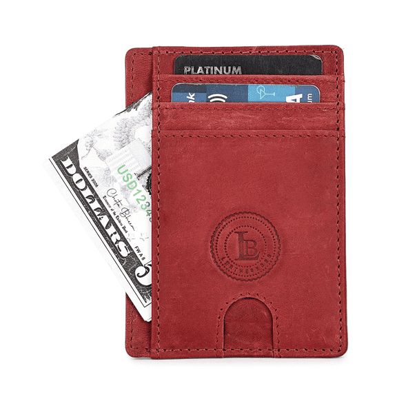 Leatherboss Genuine Leather Slim Wallet for Men & Women | Card Holder with Cash Compartment, ID Window & RFID Blocking – Red