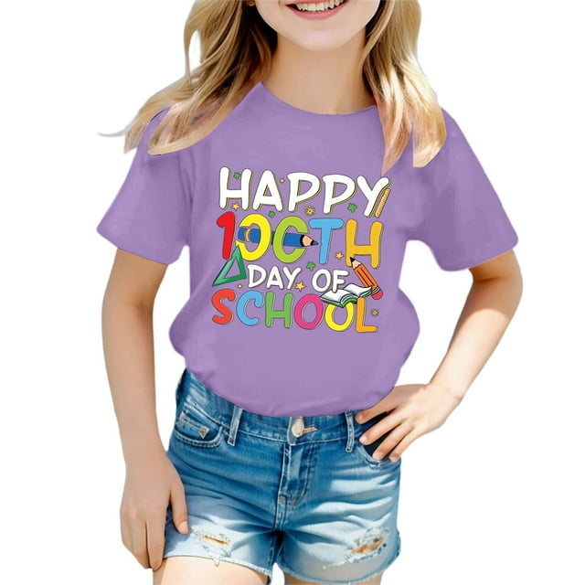 PMVFHDE T-Shirts pour Fille Graphique Hauts d'Été pour Filles T-Shirts Mignons d'Été pour Filles Hauts d'Été pour Filles et Garçons Col Rond Manches Courtes T-Shirt d'Été Violet, 8-9 Ans
