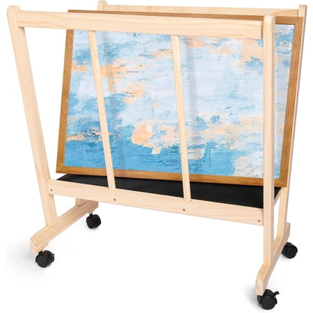 Wood Large Print Rack with Castors - Artist Display and Storage Rack,Natural Wooden Storage & Crafts Drying Racks for Canvas,Artwork,Prints,Panels,Posters,Art Shows & Galleries Display Stands