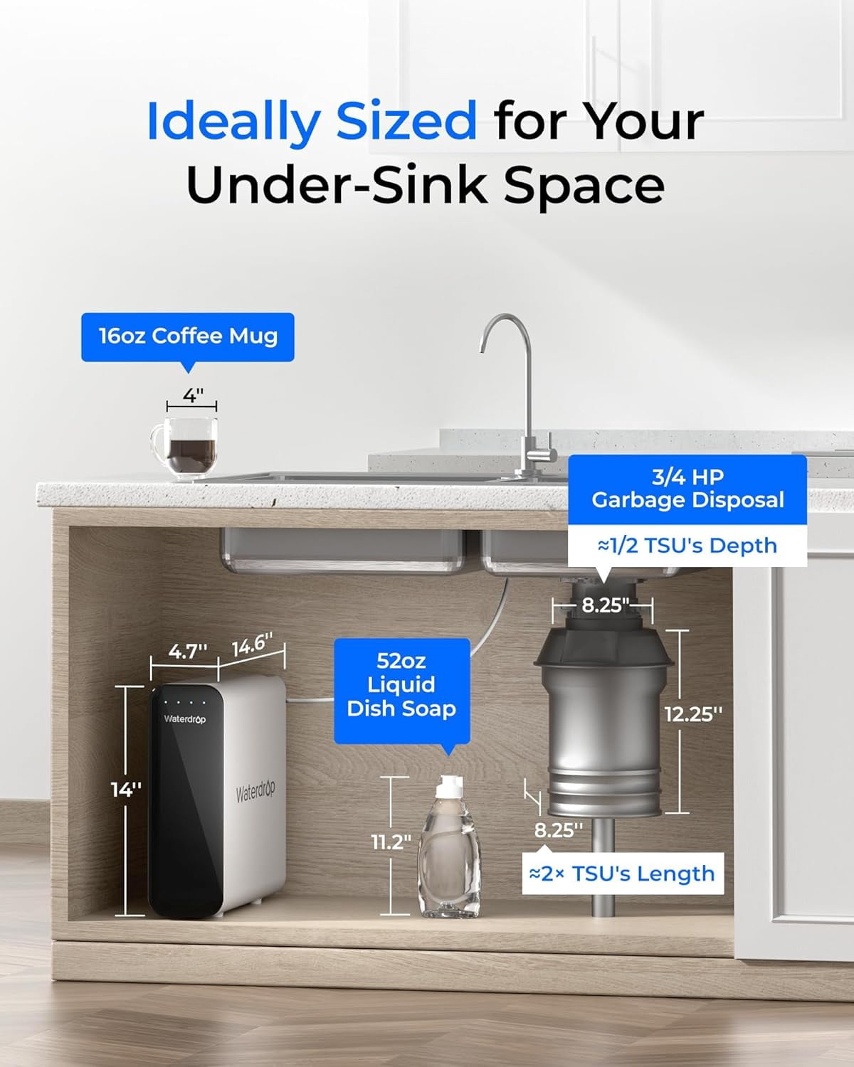 Restored Waterdrop TSU 0.01μm Ultra-Filtration Under Sink Water Filter System, 3-Stage Tankless Undersink Water Filtration with Faucet, Does not Lower TDS (NOT RO), Drilling Require (Refurbished)