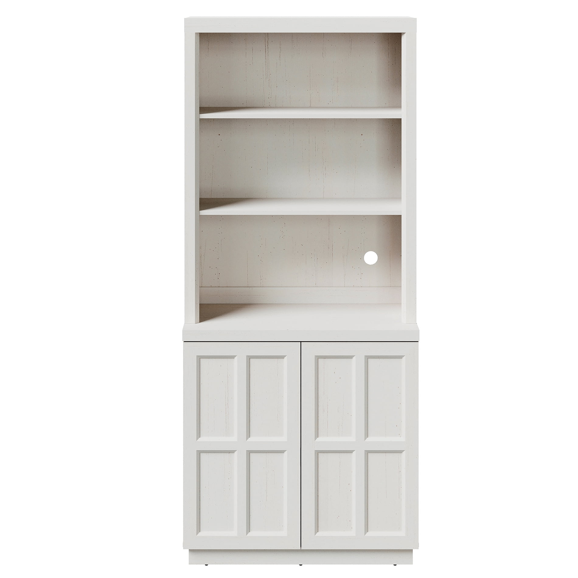 HOMOOI Freestanding Pantry Cabinet, Boho Rustic Hutch with Open Display Shelves & Adjustable Inner Shelves, Anti-Wobble Wooden Storage Organizer for Kitchen, Dining Room, Entryway,White