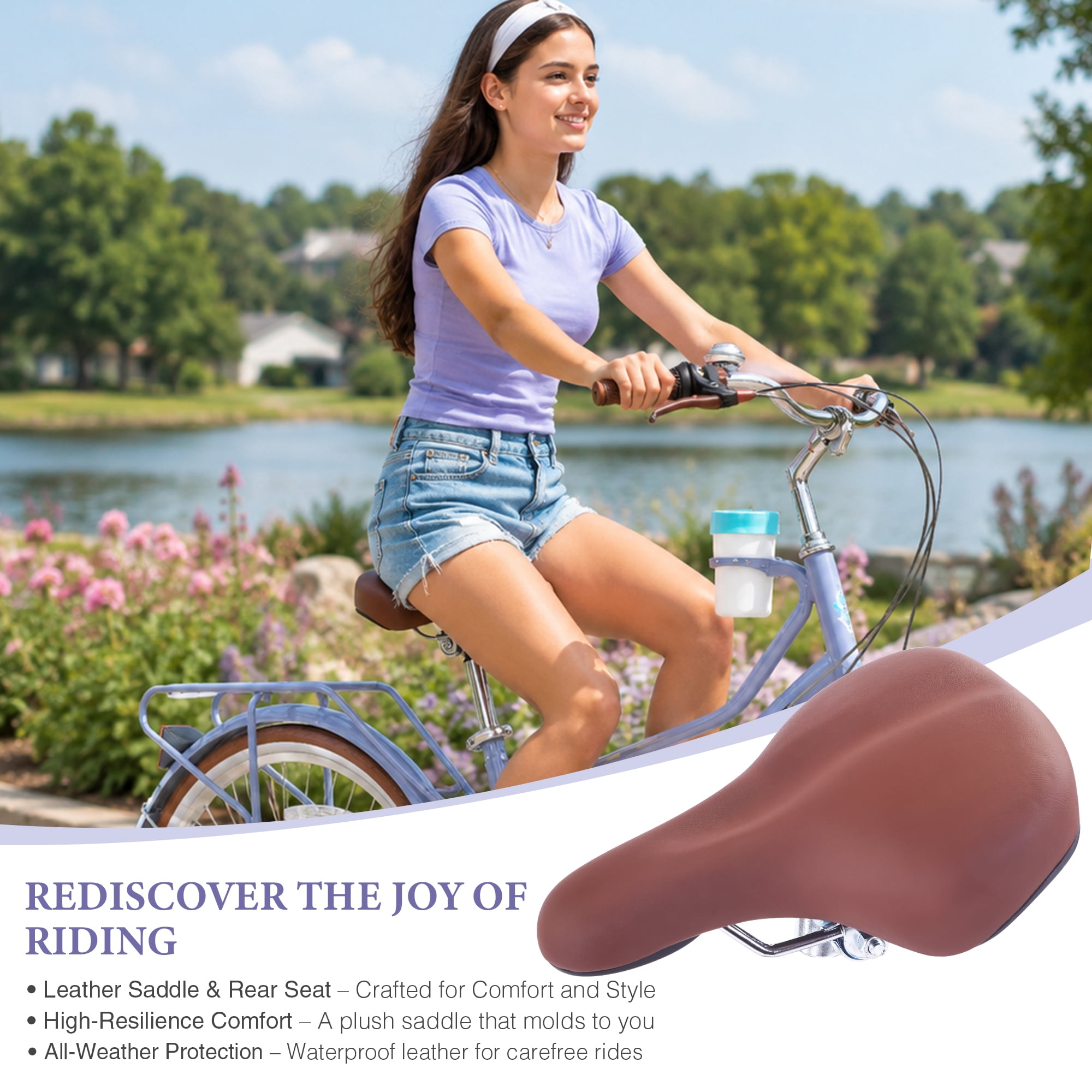 24 Inch Women's Cruiser Bike, 6 Speed Step-Through Commuter Bicycle with Rear Rack & Cup Holder, Adult City Bike