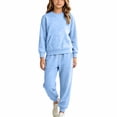 thumbnail image 6 of NordicNest Girls Two Piece Set Casual Fall Outfit with Pocket Kids Plain Color Fashion Sports Outfits Warm Clothes Light Blue,6-7, 6 of 7