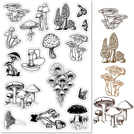 Mushroom Clear Stamps Silicone Stamp Seal Transparent Silicone Stamps for DIY Cards Making Mother's Day Father's Day DIY Scrapbooking Journal Photo Album Decorative