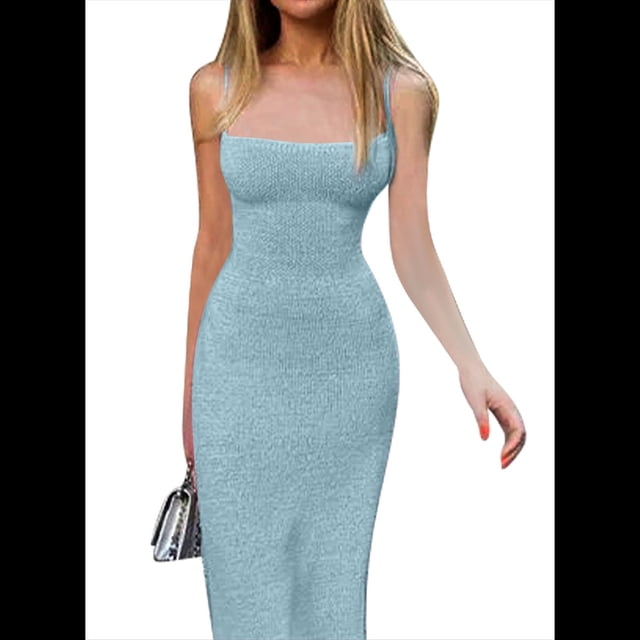 Vestido de Punto con Espalda Descubierta para Mujer, Sexy, para Fiesta, de Verano, con Abertura Lateral. Azul M