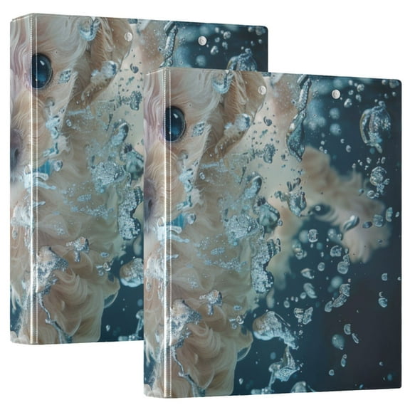 Cute Dog Swim Bubbles 3 Ring Binders 1.5 inch Hardcover File Folders with Interior Pockets A4 Size Organizer for School Office Hospital