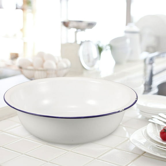 BESTONZON White Vintage Enamel Mixing Bowl with Retro Style for Foot Soak and Food Prep