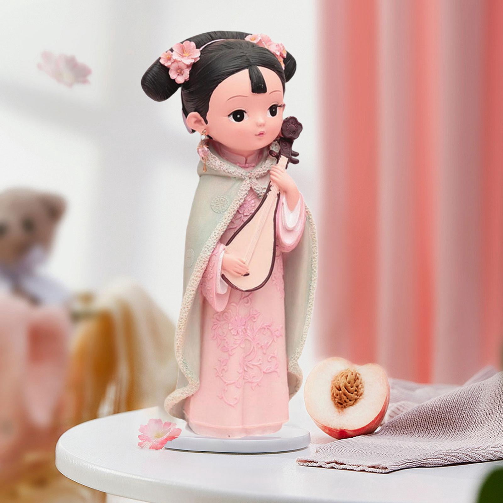 WLPZXP Girl Resin Statue Desktop Doll Toy Hanfu Dress Decoraitve Miniature Figurine for 12x8x22cm Lute