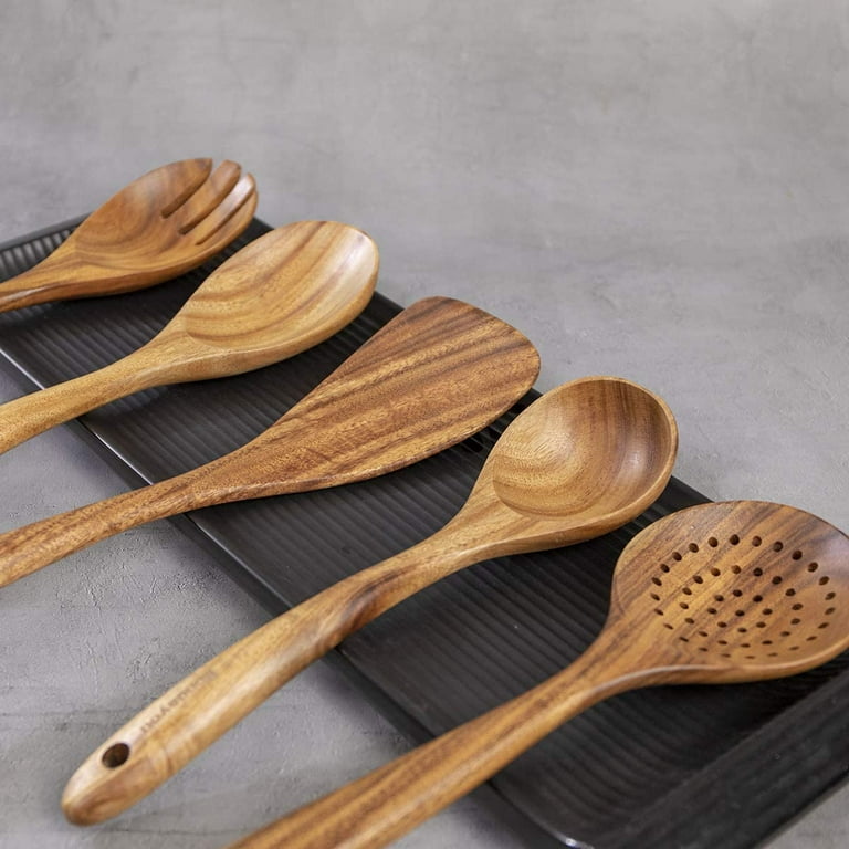 Bamboo Kitchen Utensils Set of 8 - Wooden Cooking Utensils for