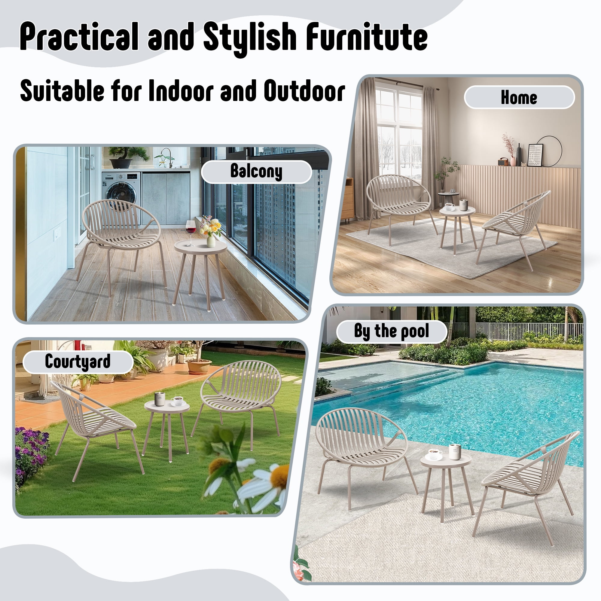 Werph Patio Furniture Set, 3 Pieces Outdoor Furniture with Bistro Table and Chairs Set of 2，Outdoor Patio Set with Porch Chairs and Table,Deck Conversation Set for Garden Poolside