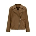 thumbnail image 4 of FAVIPT Faux Suede Crop Jacket Women Long Sleeve Casual Cropped Zipper Biker Moto Jacket Fall Winter Outfits Brown,L, 4 of 8