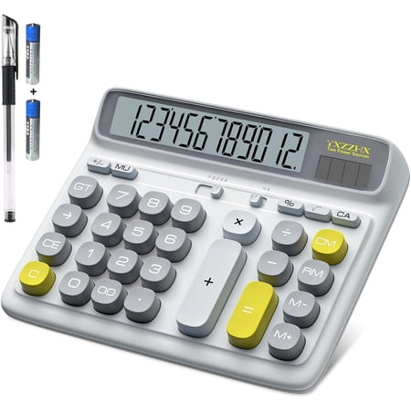 Desktop Calculator with Extra Large 5-Inch LCD Display, 12-Digit Two Way Power Solar & Battery Office Calculator with Big Buttons for Business, Accounting & Home Use(White)