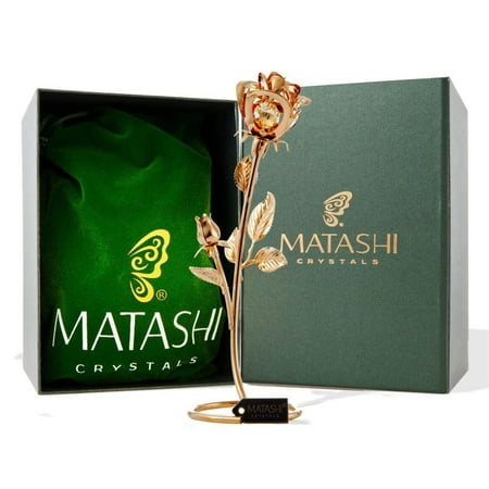 Double Rose Crystal Studded “Loving Flower Rose” Dipped in 24K Gold, Within Luxury Gift Box, by Matashi - Best Everlasting Gifts - Great Gift (Gift Box Ideas For Best Friend)