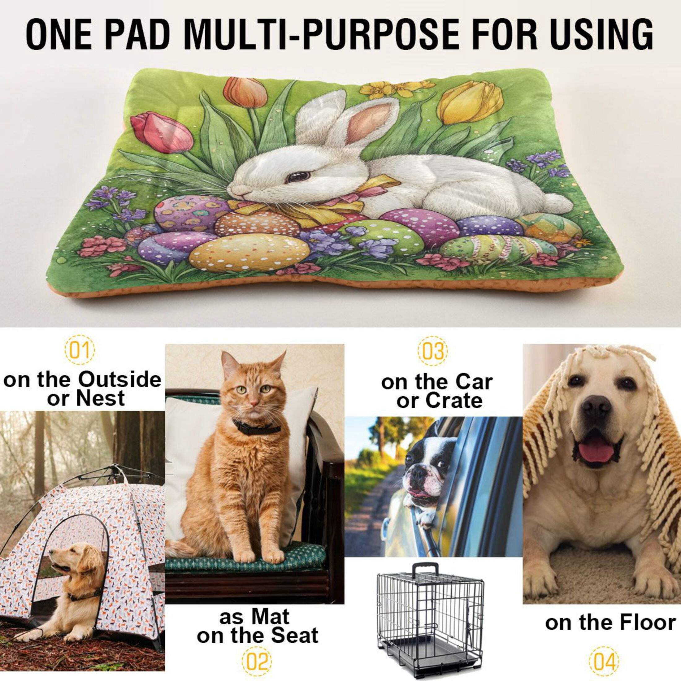 Qxltty Easter White Bunny Ped Pad Wear-resistant and Hard to Bite Through Sleeping Pad for Small Medium Large Dogs Winter Pet Bed 36×24in