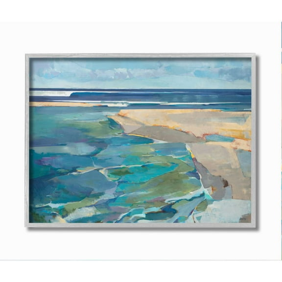 Stupell Industries Abstract Beach Landscape Pastel Cubism Painting Framed Wall Art Design by Third and Wall, 16" x 20", Gray Framed