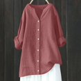 thumbnail image 2 of Blusa holgada con botones para mujer: camisa de manga larga y color liso, top informal con cuello en V para el trabajo o el fin de semana, tallas S-5XL., 2 of 3