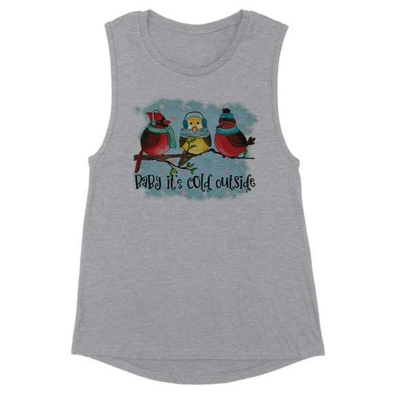 Birds It's Cold Outside Women's Muscle Tank X-Large Heather Grey