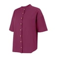 thumbnail image 6 of Zpanxa Womens Button Down Shirt Band Collar Short Sleeve Loose Fit Casual Solid Color Blouses for Summer, 6 of 9