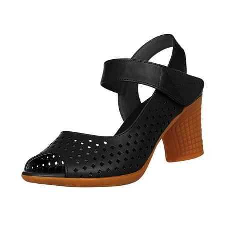 

iOPQO Women s sandals Fashion Large Size Thick Heel Hollow Cool Solid Color Retro Sandals Fashion Large Size Thick Black 40