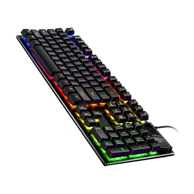 EIMELI Clavier Mécanique Coloré à Rétroéclairage Respirant Filaire pour Jeu 104 Pcs de Boutons Clavier Noir
