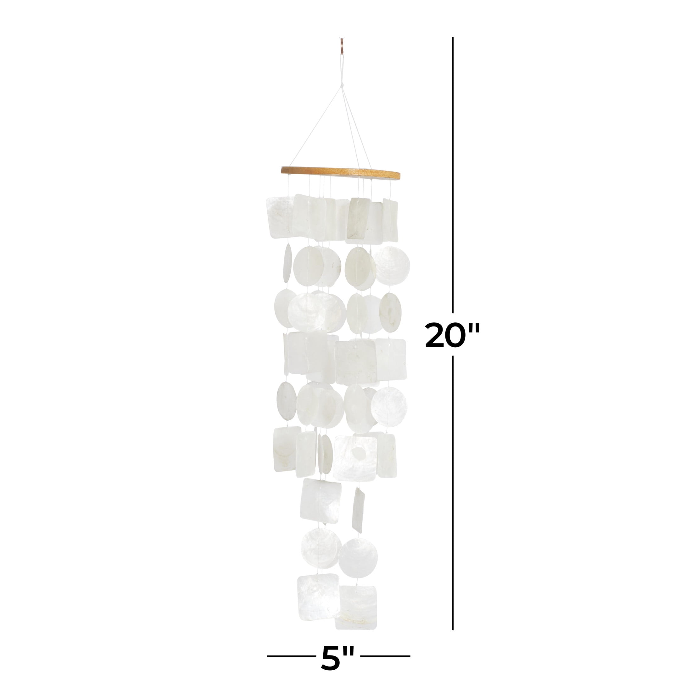 DecMode 20" White Capiz Shell Waterfall Geometric Windchime