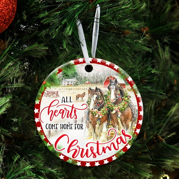 Flagwix Christmas Ornaments, Ceramic Ornaments, Horse All Hearts Come Home For Christmas, Christmas Decorations, Christmas Gifts - Circle, 1 Pcs