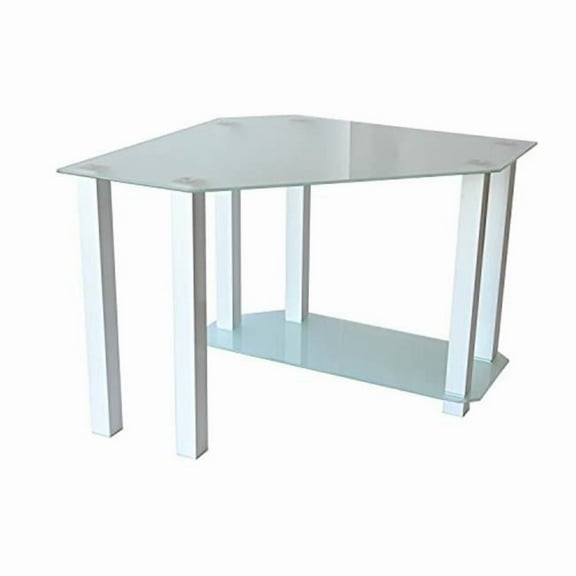 Frosted Tempered Glass Gloss White Corner Computer Desk