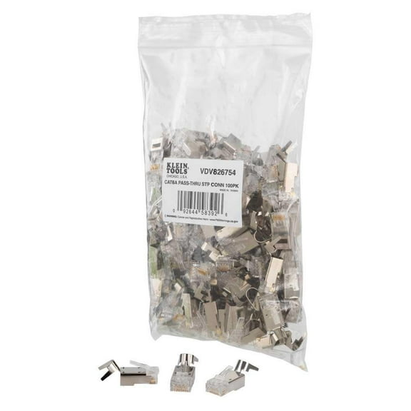 Klein Tools VDV826-754 Pass-Thru RJ45 - CAT6A Shielded Modular Data Plugs (100/Pack)