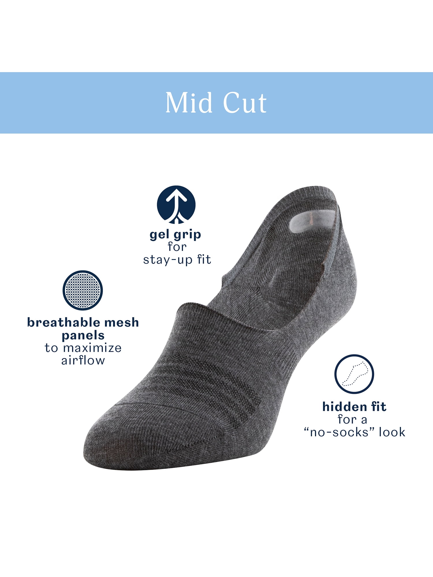 Peds Women's Lightweight Mid Cut No Show Socks, 12 Pairs