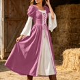 thumbnail image 3 of Women's Renaissance Medieval Dress Square Neck Flare Sleeve Maxi Gown Vintage Irish Peasant Dress Lace-up Waist Halloween Costume Cosplay Fair Festival Party Wear, 3 of 9