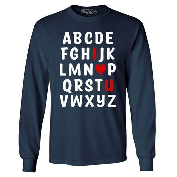 Shop4Ever Men's I Heart U ABC's Valentine's Day Love You Long Sleeve Shirt XXX-Large Navy