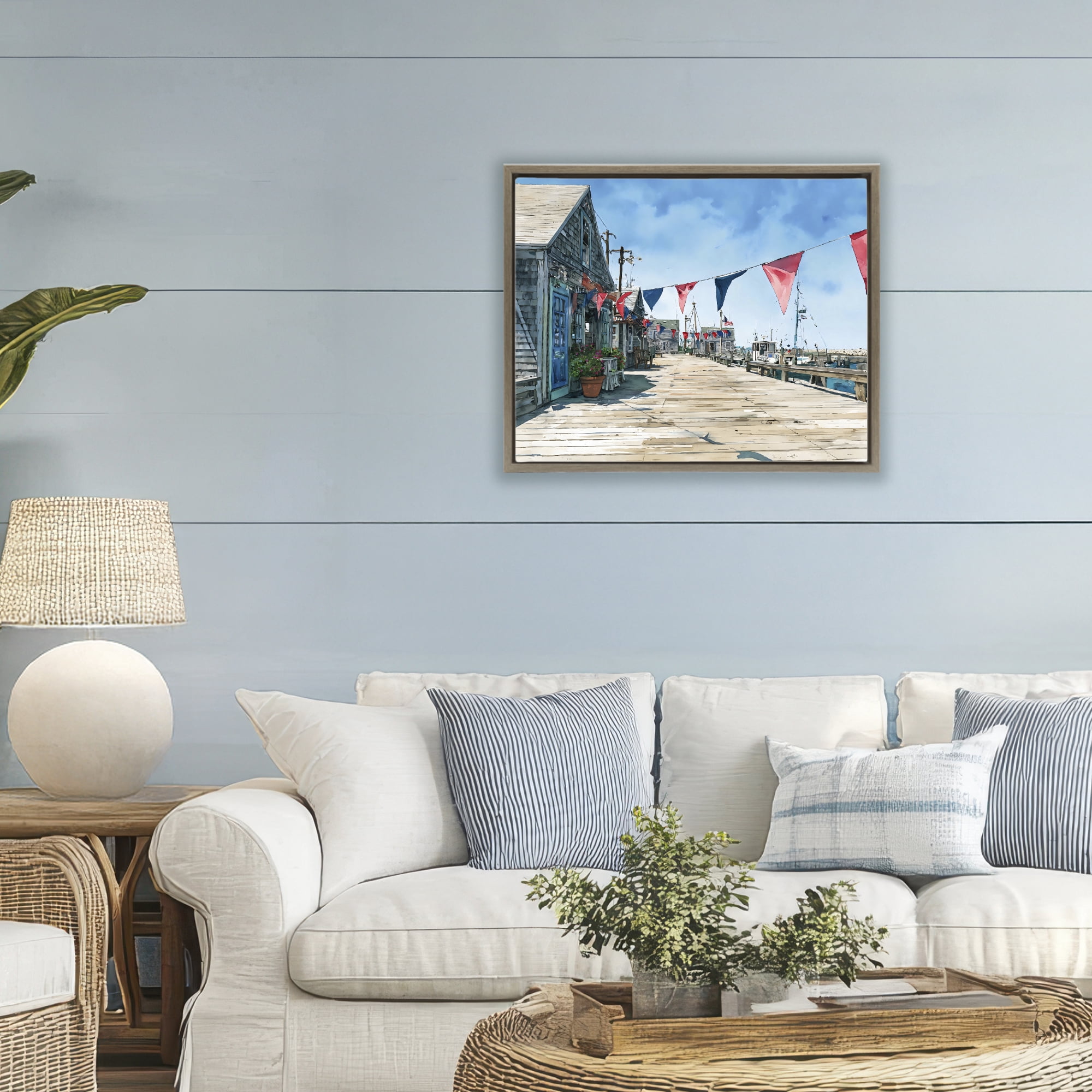 Stupell Industries Seaside Fishing Wharf Brown Framed Floater Canvas Wall Art, design by Franklyn Gregory