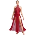 thumbnail image 1 of iefiel Robe de Danse Lyrique Sans Manches avec Strass Scintillants, Robe Maxi Fendue, Bordeaux L, 1 of 6