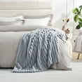 thumbnail image 3 of Amelie Home Faux Fur Throw Blanket – Soft Fluffy Striped Plush for Couch or Bed, Light Gray 55"x70", 3 of 3