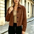 thumbnail image 5 of Women's Suede Cropped Jacket Lapel Collar Button Down Long Sleeve Casual Shacket with Pockets Vintage Fall Winter Street Outerwear Coffee, 5 of 6