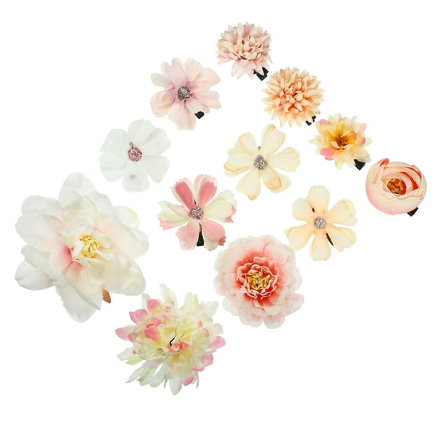 12 piezas de clips para el cabello con flores falsas, accesorios para el cabello de flores para mujeres y niñas, rosa y blanco