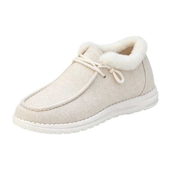 EKVAHL Women's Slip‑On Casual Loafers, Faux Fleece Lined Boat Shoes, Lightweight Soft Sole Walking Shoes Beige