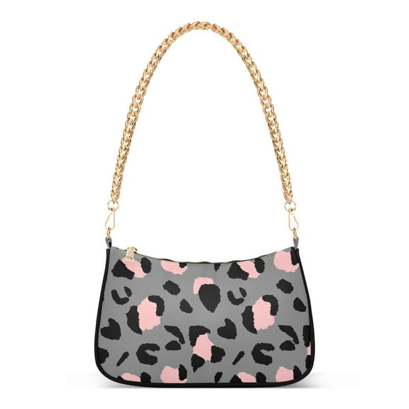 Animal Leopard Print Gray Pink Womens Chain Shoulder Bag Tote Handbag Clutch Hobo Purse with Zipper for Travel Casual