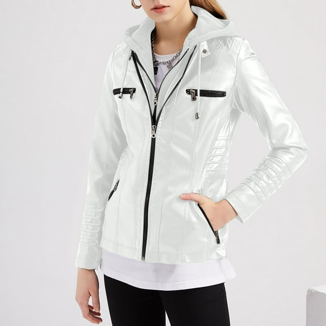 LOVZFMLL Vestes pour Femmes Couleur Unie Veste en Cuir à Manches Longues Veste Zippée Poche Veste Courte de Printemps pour Femmes