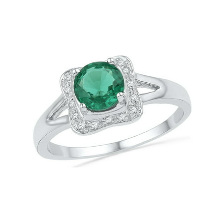 0.08ctw Diamond 0.80ctw Lab Created Emerald Ring