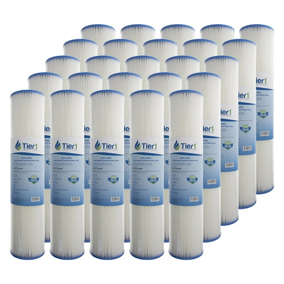 Tier1 30 Micron 20 Inch x 4.5 Inch | 25-Pack Pleated Polyester Whole House Sediment Water Filter Replacement Cartridge | Compatible with Pentek R30-20BB, 155430-43, SPC-45-2030, Home Water Filter
