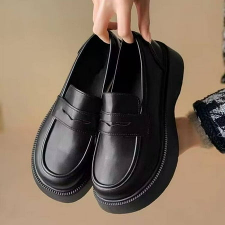 Black Loafers for Women Chunky Platform Penny Shoes Women s Loafers & Slip-ons Shoes Comfortable Womens Business Casual Shoes Office Work Shoes