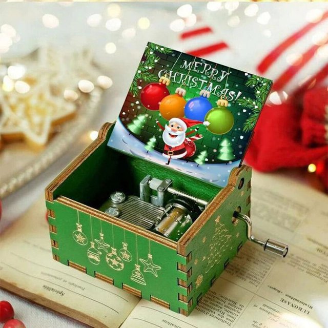 Nueva caja de música de manivela de madera, tema musical de Feliz Navidad, caja de música de Parque Jurásico para mi esposa, regalo de cumpleaños de Navidad y Halloween