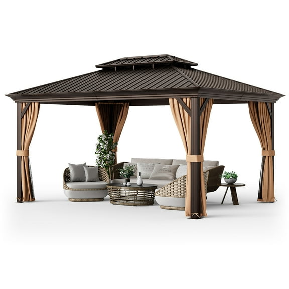 Gymax 12' x 16' Double-Roof Hardtop Gazebo with Galvanized Steel Roof Netting Outdoor