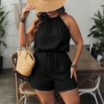 thumbnail image 4 of Women's Halter Neck Floral Print Romper Casual Summer Tie Back Shorts Jumpsuit, 4 of 9